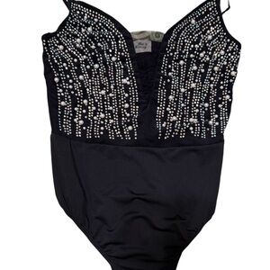 R22 Chic Black Pearl-Embellished Bodysuit